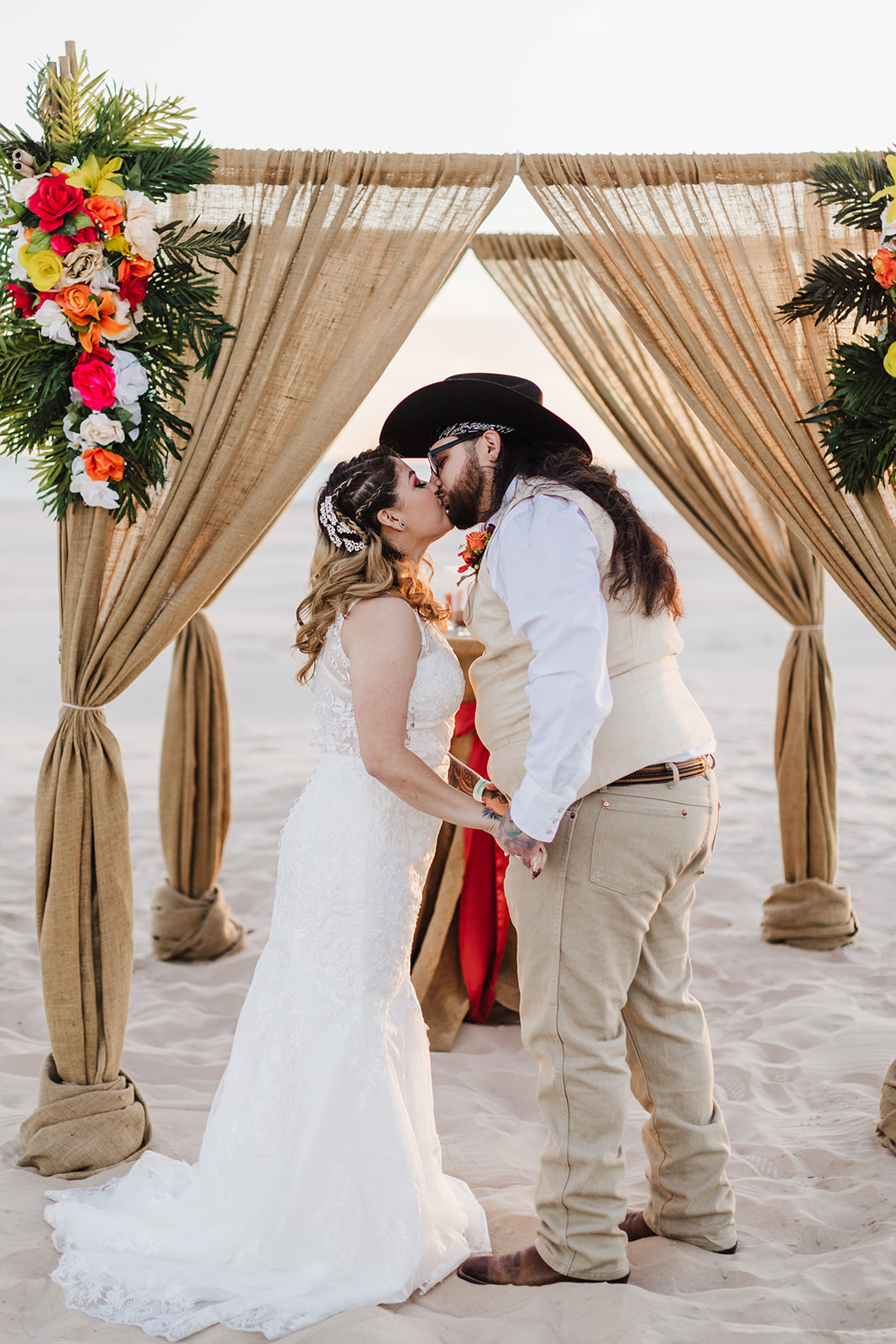 Cowboy and Pin-up Girl Wedding at the Beach